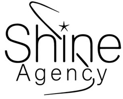 A black and white logo of shine agency